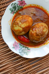 Hard boiled eggs curry or locally known in Malaysia as Kari Telur Rebus.