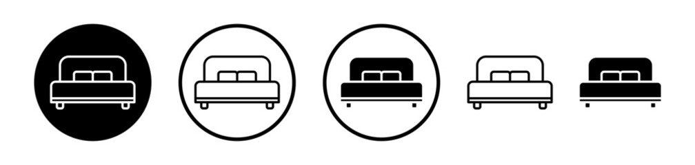 Double Bed Icon Set. Bedroom Furniture Vector Symbol. - obrazy, fototapety, plakaty