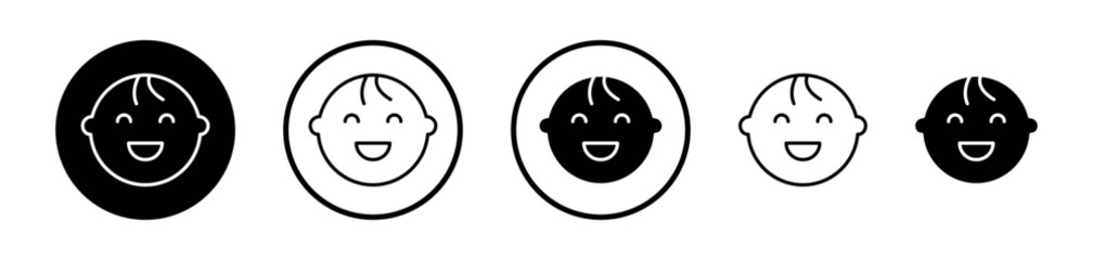 Child Head Icon Set. Happy Baby Face Vector Symbol.
