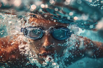 Image of sportsman swimming in swimming pool close up