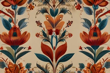 Floral print on beige background Generator AI 