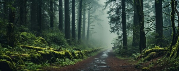 Fototapeta premium A path through a misty forest