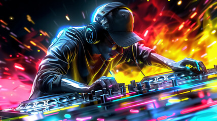 Electrifying Beat Manipulator: DJ in Action - obrazy, fototapety, plakaty