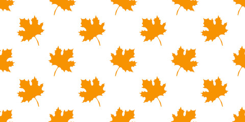 Maple leaves silhouette seamless pattern. Hand drawn fall illustrations on white background