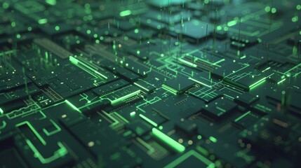 Create an abstract 3D backdrop that embodies the essence of digital evolution, showcasing intricate connections and futuristic circuitry to represent the backbone of technology, AI Generative