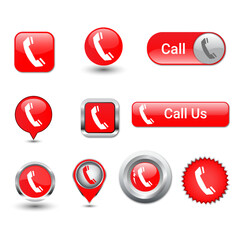 buttons for web vector, set call phone 
