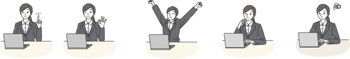 息抜きをするスーツを着た女性とパソコン