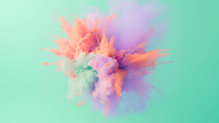 Amazing Bright colorful explosion of powder. Freeze motion of color powder exploding. fun and minimal concept for Holi festival India  or colorful explosion smoke  high speed  photography