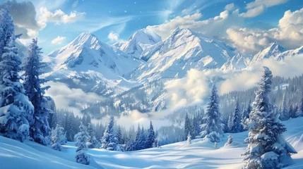 Poster Stunning mountains picturesque snow landscapes and beautiful skies and trees © 2rogan