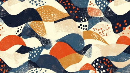 Discover an intriguing pattern with abstract shapes layered on a spotted background in 2d format - obrazy, fototapety, plakaty