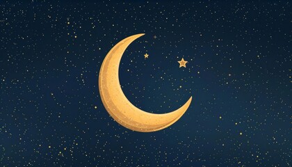 Minimalist illustration of a crescent moon and star with ample space for text - obrazy, fototapety, plakaty