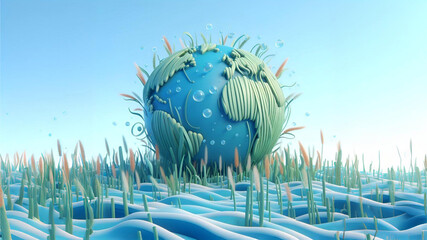 a poster for world oceans day with under water grass and globe