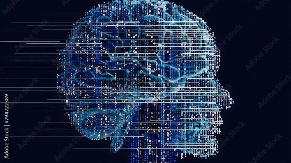 Aufkleber Generative AI : human brain made of programming code artefacts