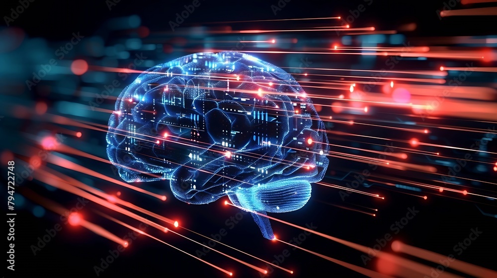 Poster Generative AI : a persons brain with algorithms inside
