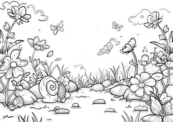 simple coloring page for kids  with cute cartoon insects