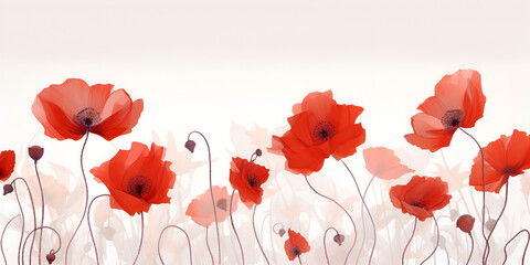 red flowers petals bloom sketch artwork floralillustration on a white background - obrazy, fototapety, plakaty