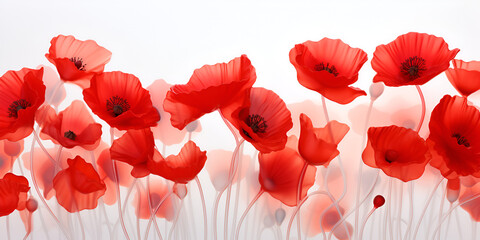 red flowers painted with a water colors beautiful foliage on a white background - obrazy, fototapety, plakaty