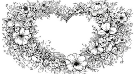 A vibrant black and white floral design featuring the name Amanda surrounded by a heart shaped frame perfect for coloring in a creative book This intricate 2d illustration is ideal for unle - obrazy, fototapety, plakaty