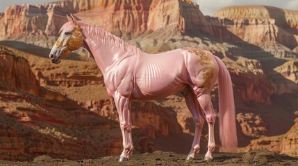 majestic baby pink color horse with golden designing  on it horses in the desert