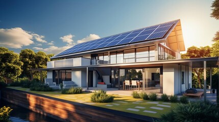 Fototapeta premium Modern house with solar panels on the roof