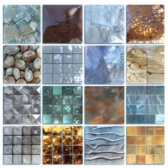 Texture Collection different stones types,Cartoon golden 3D concept template with a poster
