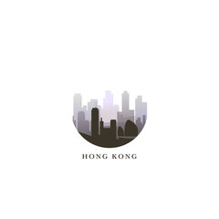 Hong Kong cityscape, gradient vector badge, flat skyline logo, icon. Chinese metropolitan district city round emblem idea with landmarks and building silhouettes. Isolated graphic