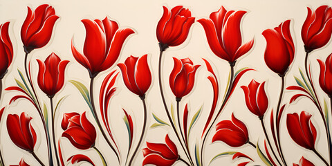 an illustration of a red flowers painted for decoration botanical floral clean background - obrazy, fototapety, plakaty
