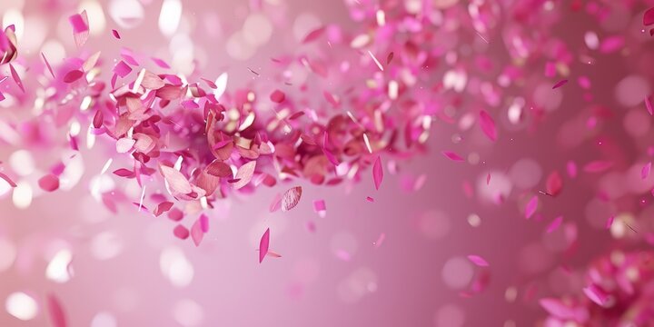 A serene image of delicate pink petals floating in a soft-focus pink ambiance, symbolizing tranquility and beauty.