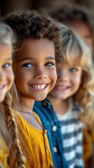Fototapeta premium Generative AI : a group of young children, two boys and two girls, of different races, smiling