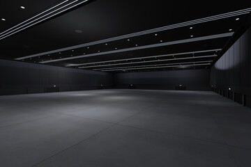 Empty hall exhibition centre.The backdrop for exhibition stands, booth,market,trade show.Conversation for activity,meeting.Arena for entertainment,event,sports.Indoor  for Factory,showroom.3d render.