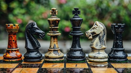 Chess pieces arranged strategically on a board