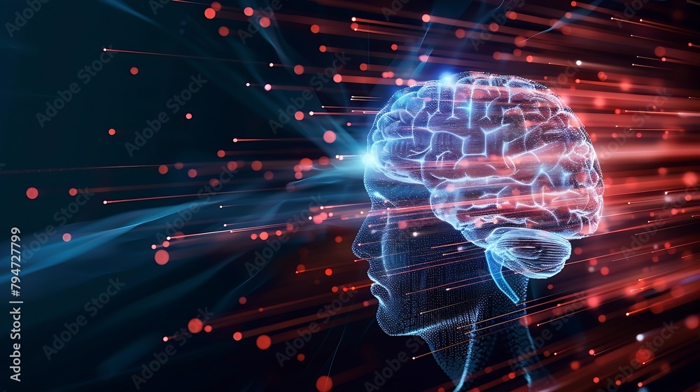 Poster Generative AI : a persons brain with algorithms inside