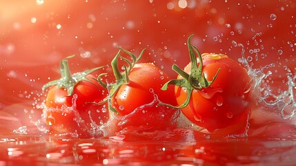 Tomato sauce splash making amazing waves and drops with 3 tomatos, Digital Painting