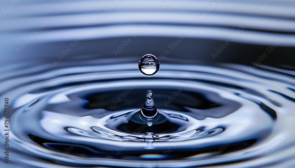 Fototapete generative ai : a falling drop of water creates concentric circles on the surface