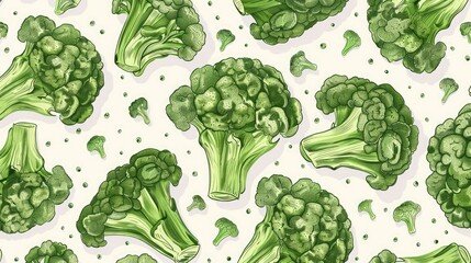 Children s broccoli pattern seamlessly transitions across wallpaper fabrics textiles packaging gifts cards linens and wrapping paper - obrazy, fototapety, plakaty