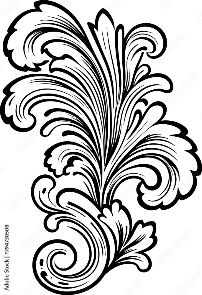 Sticker vintage baroque ornament drawing