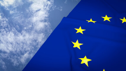 The Eu flag on sky Background 3d rendering.