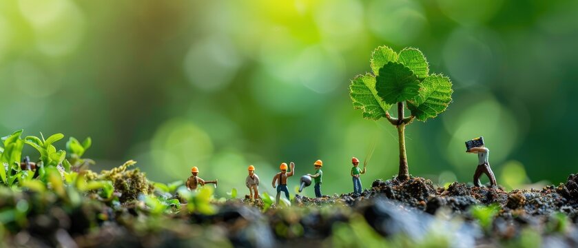 A group of small figurines are working together to plant a tree by AI generated image
