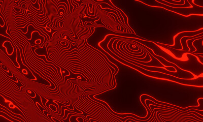 3D abstract red contour layers. Mountain contour lines.