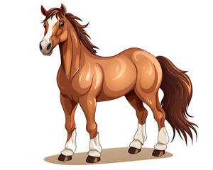 Obraz premium Animated chestnut horse trotting, with a flowing mane and tail. Generative AI