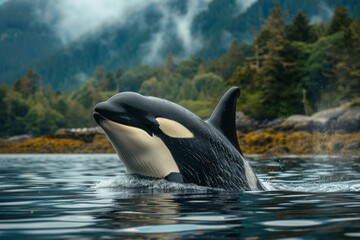 Fototapeta premium A beautiful killer whale in its natural habitat. A photo suitable for a magazine about animals and wildlife. 