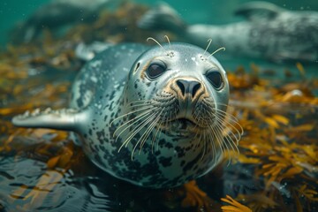 Fototapeta premium A beautiful seal in its natural habitat. A photo suitable for a magazine about animals and wildlife.