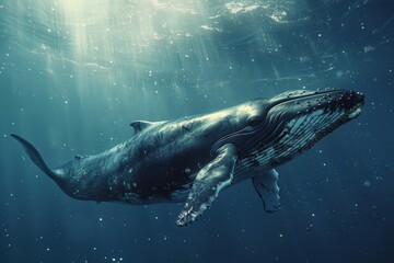 Fototapeta premium A beautiful whale in its natural habitat. A photo suitable for a magazine about animals and wildlife.