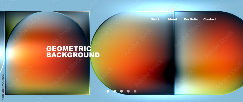 Poster a geometric background with circles and squares on a blue background . high quality