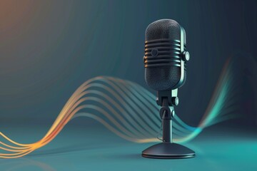 An illustration of a studio microphone, accompanied by sound waves, captures the essence of podcasting, symbolizing communication and audio content creation.






