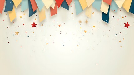 Festive background with confetti, flags and rays. simple illustration design. Generative Ai