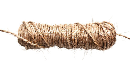 One roll of brown jute string isolated on a white background