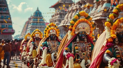 A detailed image of the charioteers dressed in traditional attire, symbolizing the historical significance and continuity of the Jagannath Rath Yatra. - obrazy, fototapety, plakaty