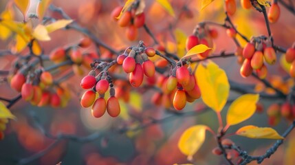 Close up of vibrant red berries on tree - Powered by Adobe