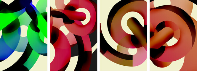 A visually stunning collage of four swirling patterns in magenta, carmine, and other colors with the letter S in the center. This artwork showcases the beauty of visual arts and graphic design